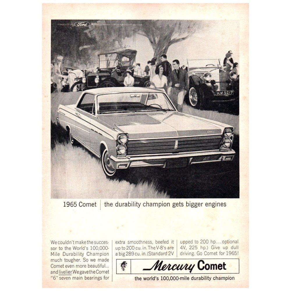 1965 Mercury Comet 2 Door Hardtop Vintage Print Ad Classic Muscle Car Decor 60s